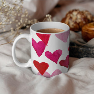 Waterverf op dag van de valentijn Harten - roze Koffiemok