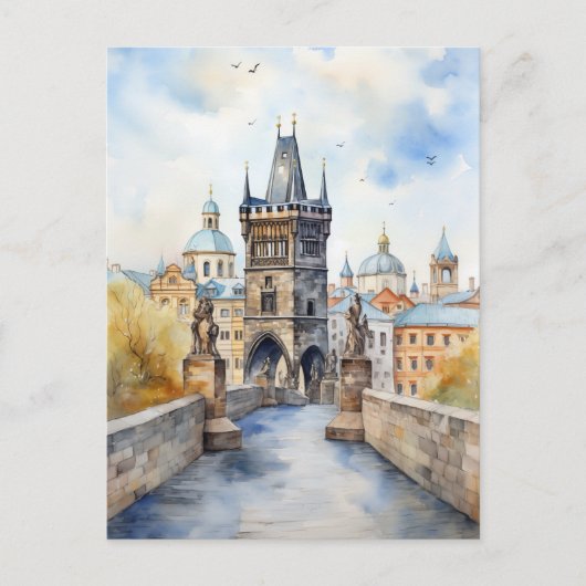 Waterverf op de Charles Bridge Feestdagenkaart (Voorkant)