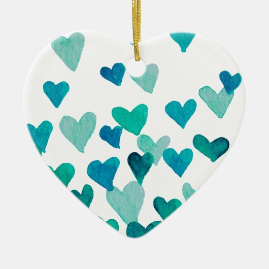 Waterverf op de dag van de valentijn Harten - turq Keramisch Ornament (Voorkant)