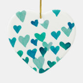 Waterverf op de dag van de valentijn Harten - turq Keramisch Ornament (Achterkant)