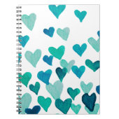 Waterverf op de dag van de valentijn Harten - turq Notitieboek (Voorkant)