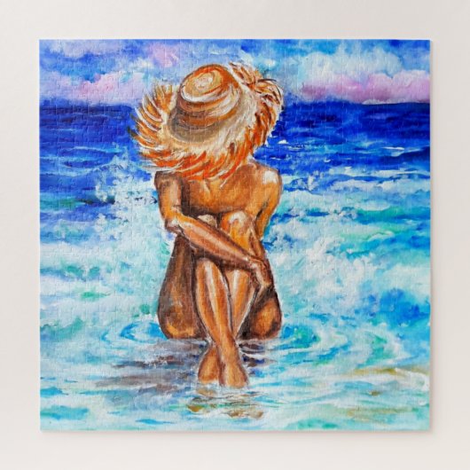 Waterverf - op de kust - zomer - legpuzzel (Verticaal)