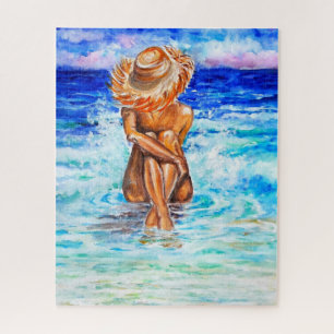 Waterverf - op de kust - zomervakantie legpuzzel