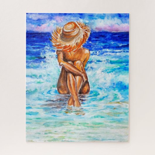 Waterverf - op de kust - zomervakantie legpuzzel (Verticaal)