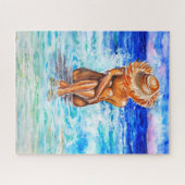 Waterverf - op de kust - zomervakantie legpuzzel (Horizontaal)