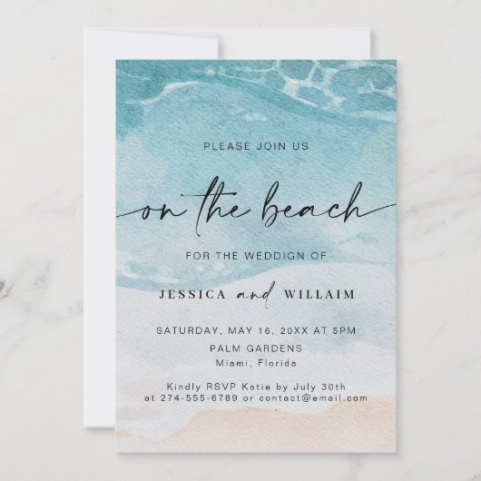 Waterverf op de strand bruiloft kaart (Voorkant)