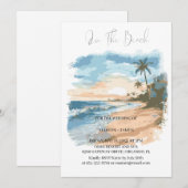 Waterverf op de strand bruiloft kaart (Voorkant / Achterkant)
