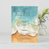 Waterverf op de uitnodiging voor het beach bruilof (Staand voorkant)