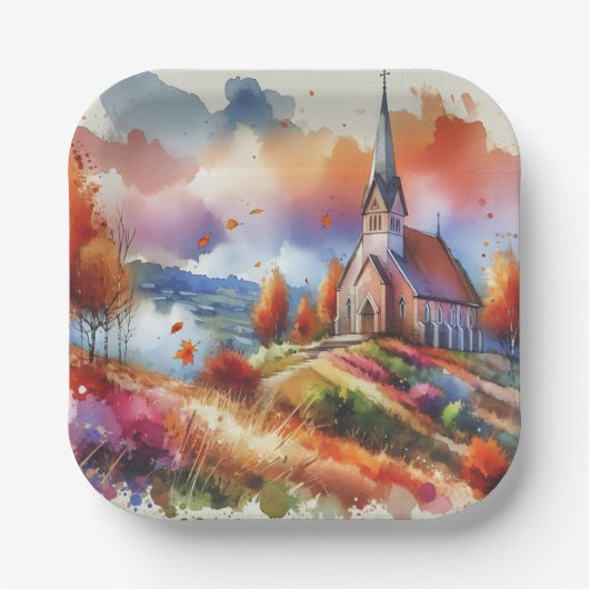 Waterverf op een Herfst dag Papieren Bordje (Voorkant)