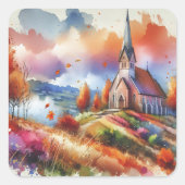 Waterverf op een Herfst dag Vierkante Sticker (Voorkant)