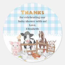 Waterverf op het Baby shower van landbouwhuisdiere Ronde Sticker