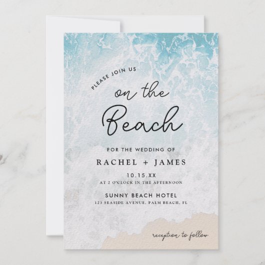 Waterverf op het strand bruiloft kaart (Voorkant)
