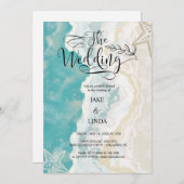 Waterverf op het strand golven bruiloft kaart (Voorkant / Achterkant)