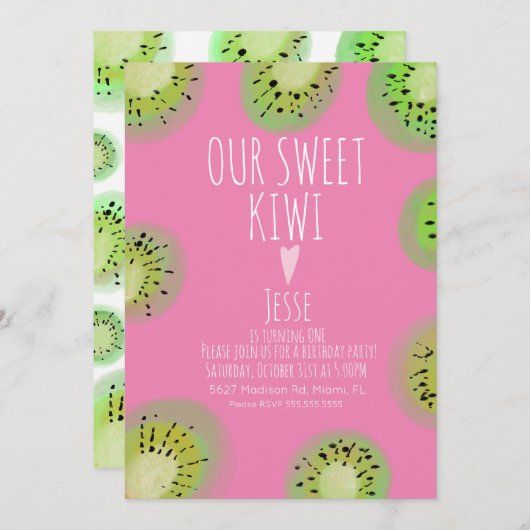 Waterverf op jaarbasis van zoete Kiwi's Roze elke  Kaart (Voorkant / Achterkant)