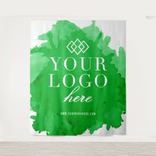 Waterverf op maat gemaakt logo beurs evenement ach wandkleed