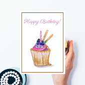 Waterverf op zaterdag Berry Cupcake met kaars Kaart
