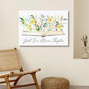 Waterverf Open Boek met Bloemen Floral Aesthetic Canvas Afdruk