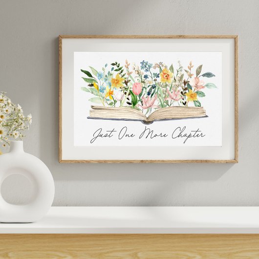 Waterverf Open Boek met Bloemen Floral Aesthetic Poster