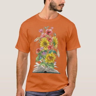 Waterverf Open Boek met zonnebloemen en oppies T-shirt