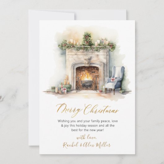 Waterverf open haard niet foto kerst Kaarten (Voorkant)