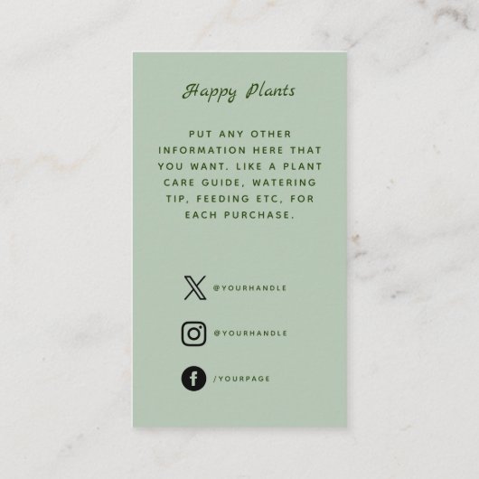 Waterverf opknoping Plant Dank u Informatiekaartje (Achterkant)