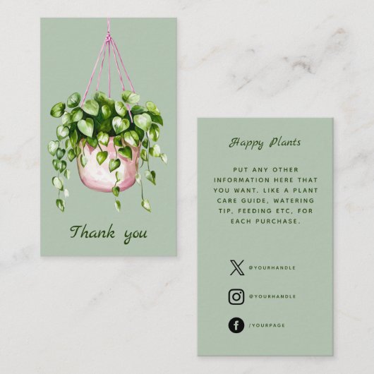 Waterverf opknoping Plant Dank u Informatiekaartje (Voorkant / Achterkant)
