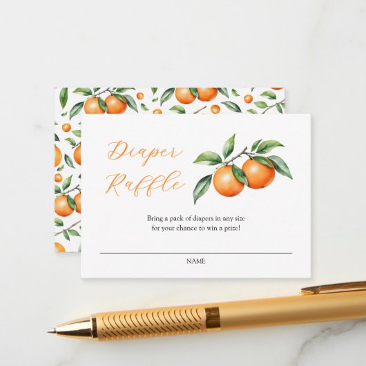 Waterverf Oranje Baby shower Luierkrabbel Informatiekaartje (Voorkant / Achterkant in situ)