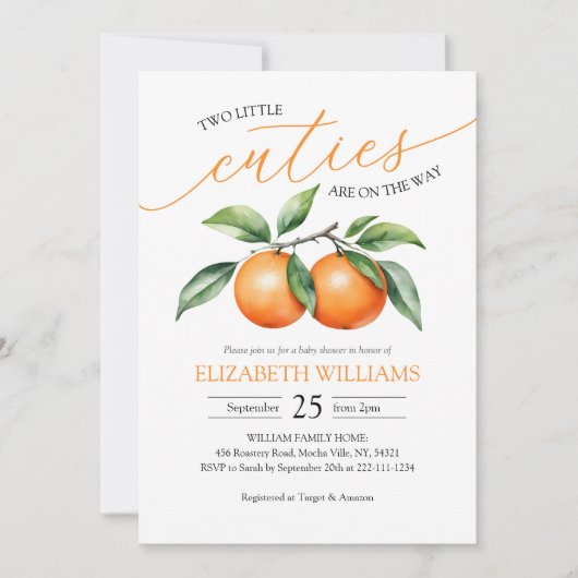 Waterverf Oranje Baby shower Uitnodiging voor twee (Voorkant)