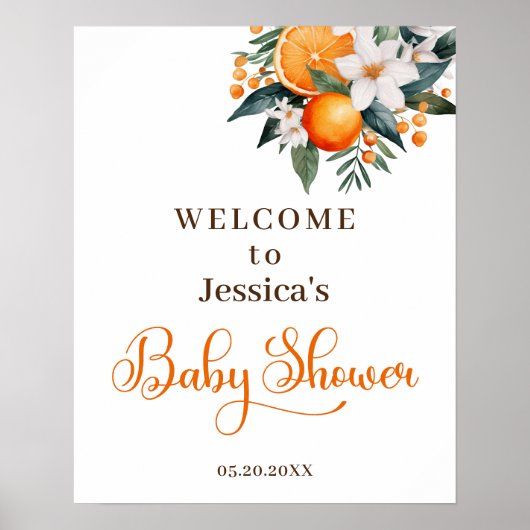 Waterverf Oranje Baby shower Welkom Poster (Voorkant)