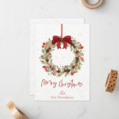 Waterverf Oranje bessen Krans Vrolijk Kerstfeest Notitiekaartje (Voorkant / Achterkant in situ)