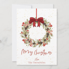 Waterverf Oranje bessen Krans Vrolijk Kerstfeest Notitiekaartje