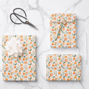 Waterverf Oranje & Bladeren op Wit  Inpakpapier Vel