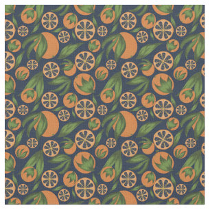 Waterverf Oranje blauw fruitpatroon Stof