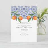 Waterverf Oranje Blauwe tegel Mediterraan Huwelijk Kaart (Staand voorkant)