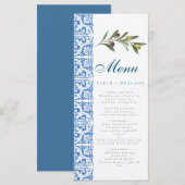 Waterverf Oranje Blauwe tegel Mediterraanse Olijf Menu (Voorkant / Achterkant)