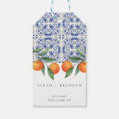 Waterverf Oranje Blauwe tegel Mediterrane Bruiloft Cadeaulabel (Achterkant)