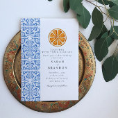 Waterverf Oranje Blauwe tegel Mediterrane Bruiloft Kaart