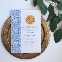Waterverf Oranje Blauwe tegel Mediterrane Huwelijk