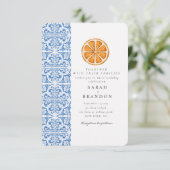 Waterverf Oranje Blauwe tegel Mediterrane Huwelijk Kaart (Staand voorkant)