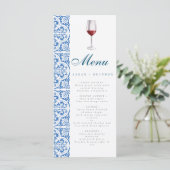 Waterverf Oranje blauwe tegel mediterrane wijn Menu (Staand voorkant)