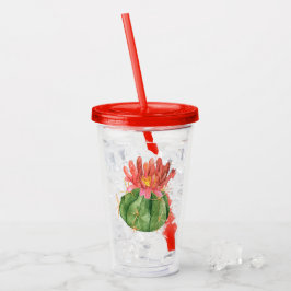 Waterverf Oranje bloeiende cactus Acryl Drinkbeker