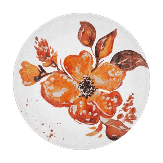 Waterverf oranje bloemcompacte spiegel snijplank (Voorkant)
