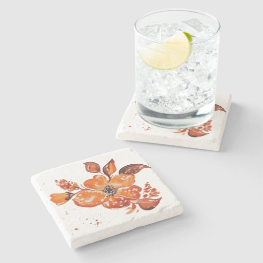 Waterverf oranje bloemcompacte spiegel stenen onderzetter (Zijkant)