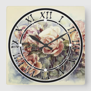 Waterverf oranje bloemen rozen illustratie vierkante klok