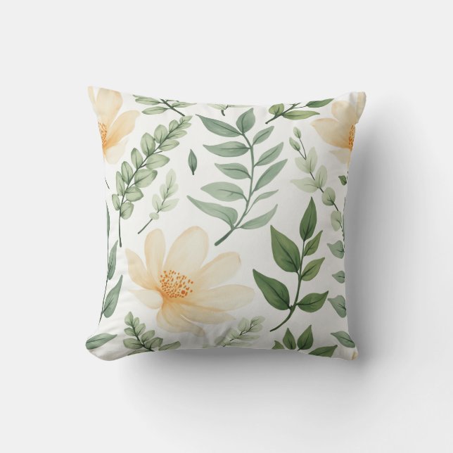Waterverf oranje bloemmotief kussen (Voorkant)
