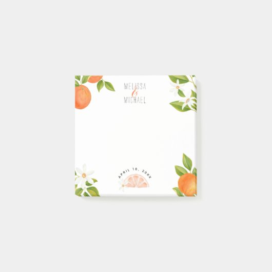 Waterverf Oranje bloesems Citrus Wedding Post-it® Notes (Voorkant)