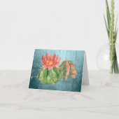 Waterverf Oranje Blooming Cactus blauwgroen-blauw Bedankkaart (Voorkant)