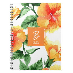 Waterverf Oranje Blossom Monogram Notitieboek