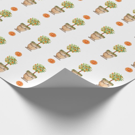 Waterverf Oranje boomcitrustopiary Cadeaupapier (Hoek)