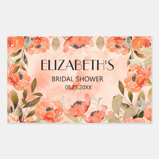 Waterverf Oranje Bruidsfeest Rechthoekige Sticker (Voorkant)